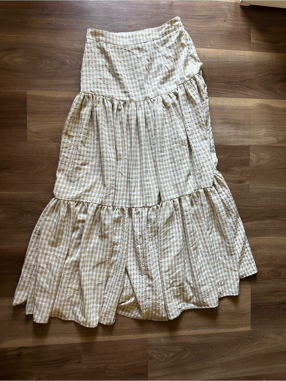 Mable Strapless Dress in Beige Gingham - Picture 2 of 5